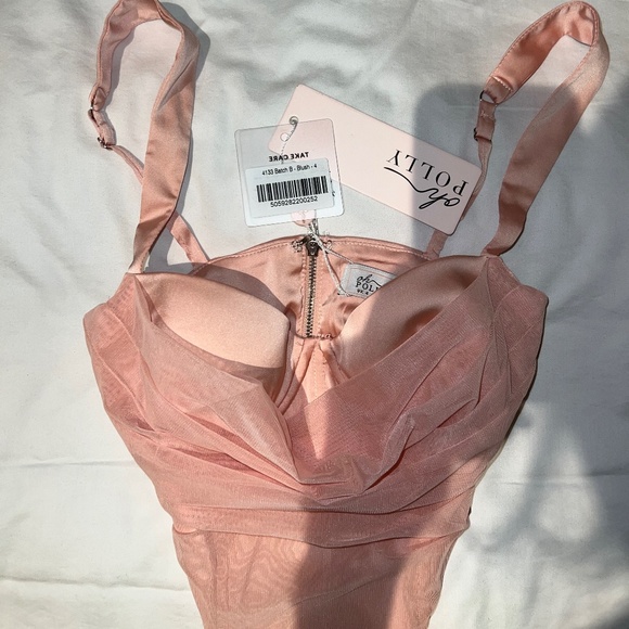 Oh Polly Satin Mesh Bustier Crop Top in Blush - Picture 5 of 5